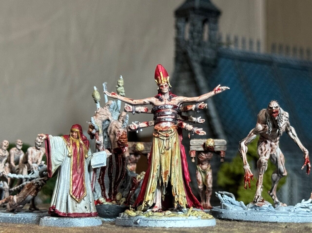 Black Oaths procession with priest and creature miniatures